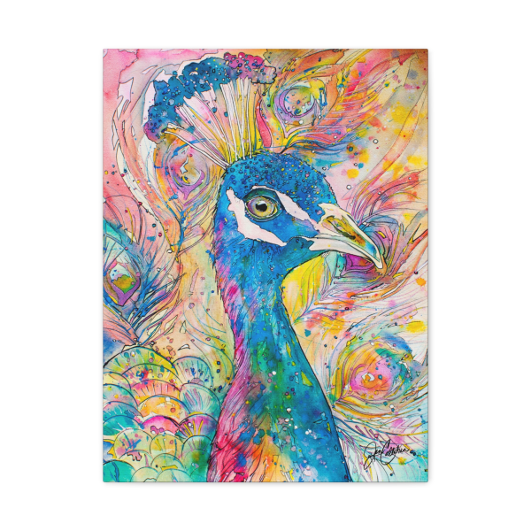 Pink Peacock Canvas Print — Jen Callahan Painting, Matte Stretched 1.25" Ready to Hang