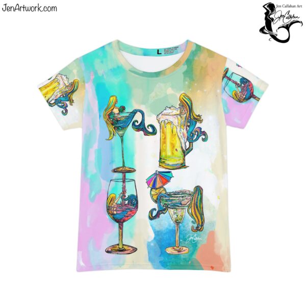 Drunk Mermaid Bubbles Background T-shirt made from Jen Callahan’s paintings into a Short Sleeve Shirt