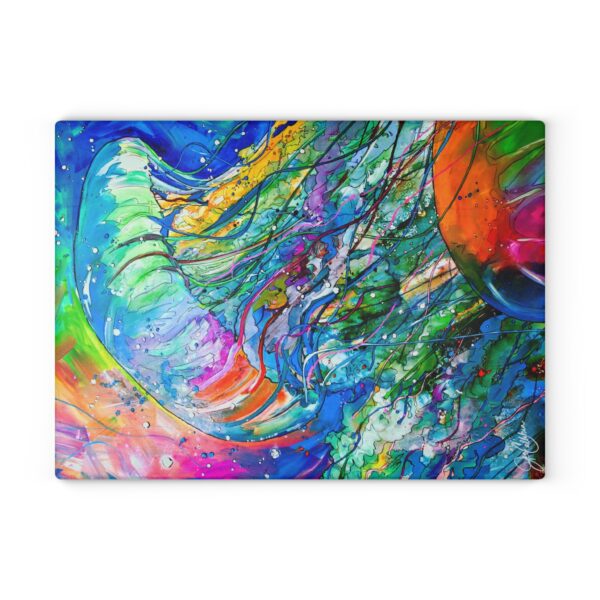 "Virginia Beach Jelly" Jellyfish Painting by Jen Callahan designed into a Glass Cutting Board - 8"x11" or 11"x15"