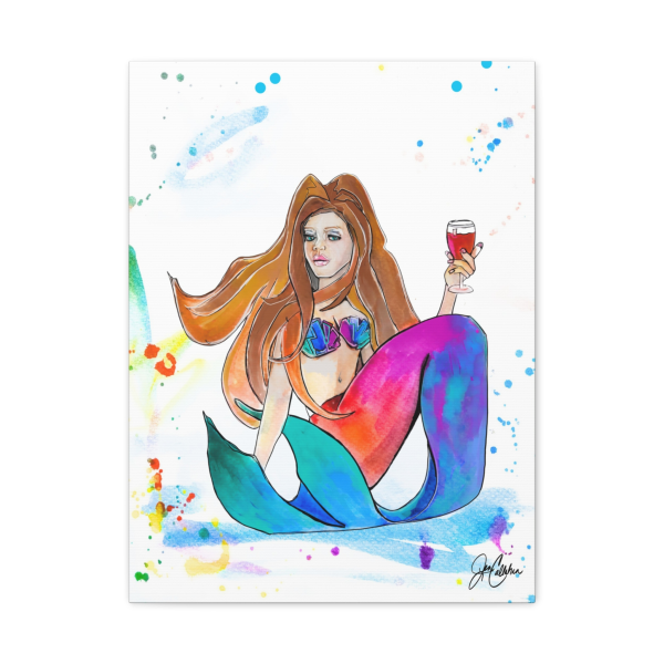 Jen Callahan Art | "Bar Mermaid Rose" Beer Funny Canvas Print Ready to Hang