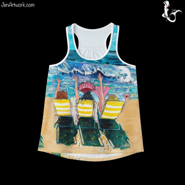 Racerback "Mermaid on Vacation" by Jen Callahan "NEW" Women's Cut Tank Top MADE IN USA Great Gift and Beach Fun Clothes