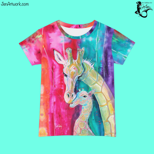 Giraffe Mom and Baby by Jen Callahan Art | Short Sleeve T-Shirt