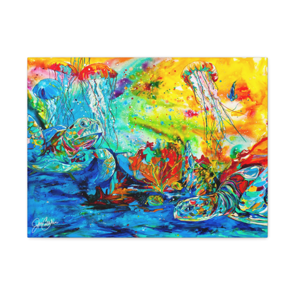 Jen Callahan Art | Under the Sea Party Turtle Canvas Print Gallery Wrapped Ready to Hang