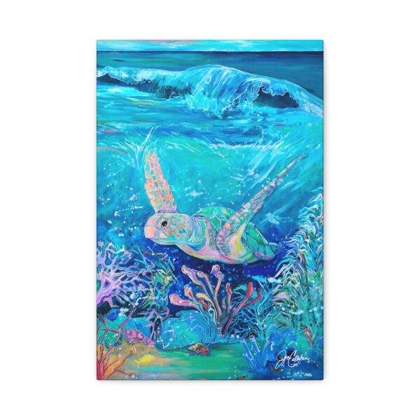 Jen Callahan Art | “Ocean Layers” Sea Turtle Painting with Waves Hermit Crab Seahorses Wall Art, Beach House Decor Rental