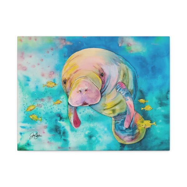 Jen Callahan Art | Manatee Swim Watercolor Canvas Print — Matte Stretched Canvas Wall Art